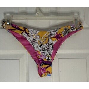 Miss Bikini Luxe Sz 12 Yellow Floral Print Brazilian Bikini Bottom Swimwear New